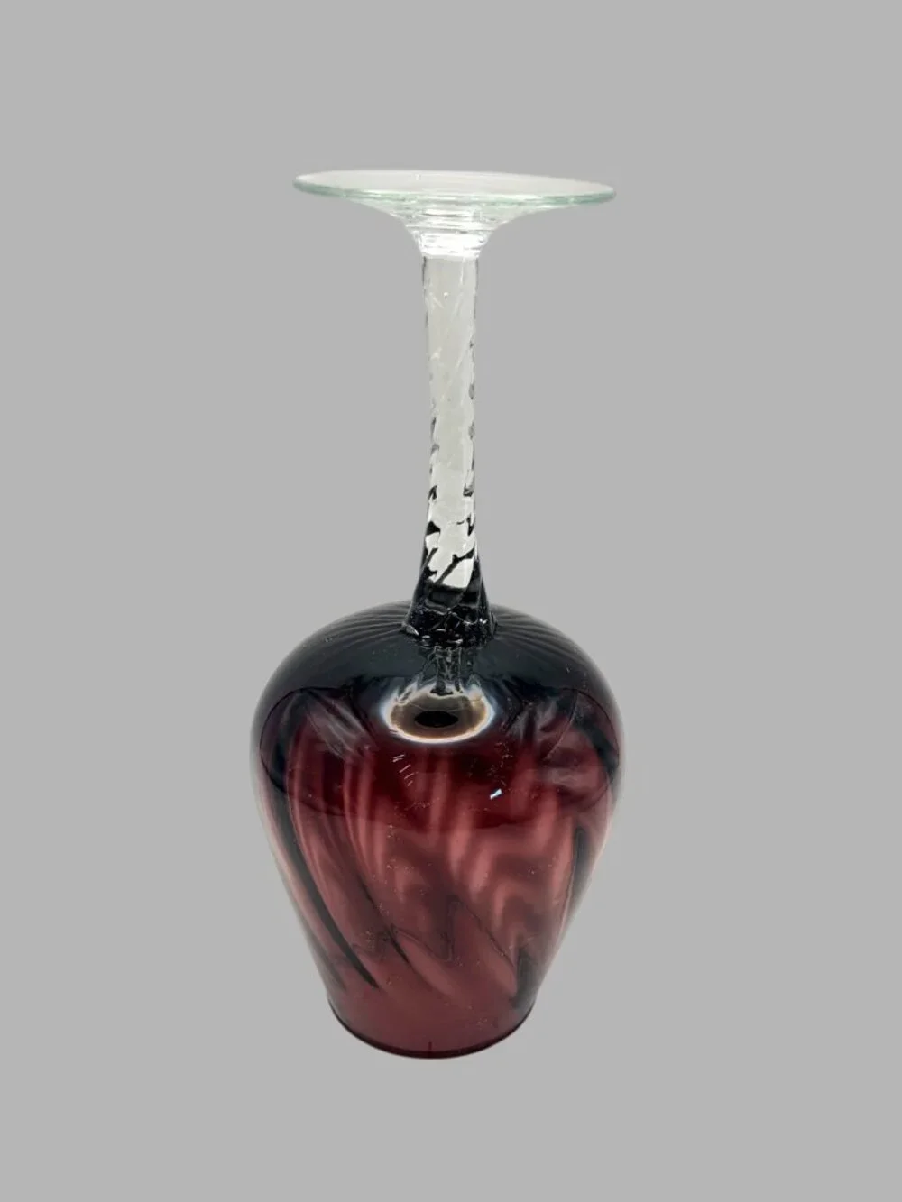 Vintage Hand Blown Amethyst Purple Glass Goblet Clear Twisted Stem 10 Inch Decor